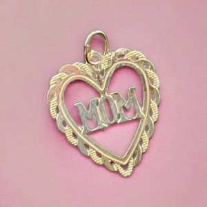 14K SOLID Yellow Gold Pendant Charm Diamond Cut Mom Mommy Mama Mother Christmas
